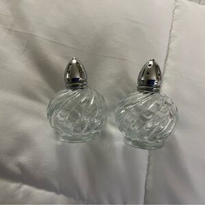 Clear Glass Swirl Salt and Pepper Shakers with Silver Tops - Set of 2